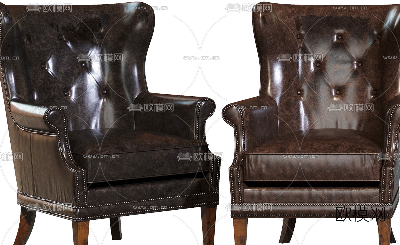 美式布艺皮革休闲沙发3d模型下载（渲染图6）