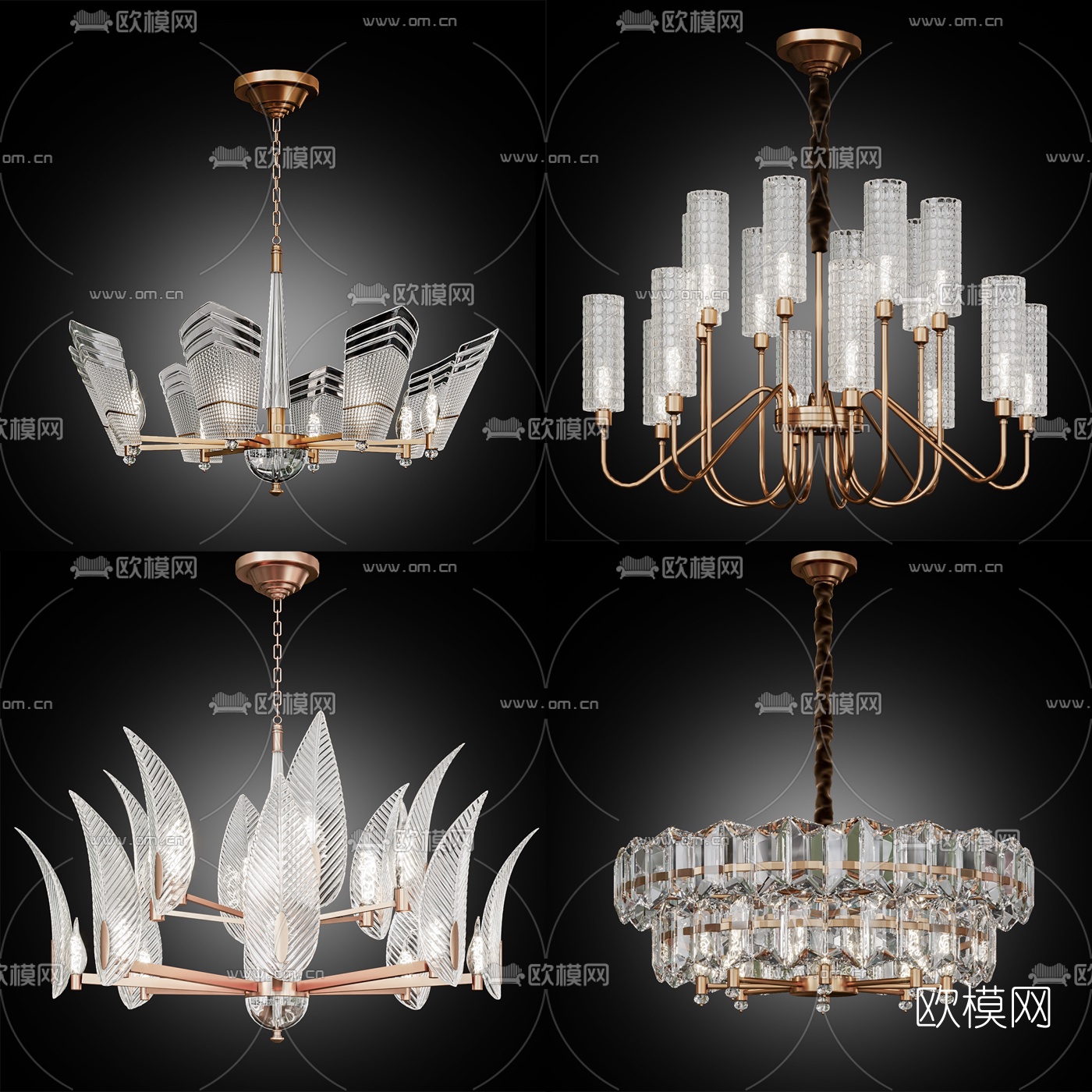 现代轻奢吊灯组合3d模型下载（渲染图1）