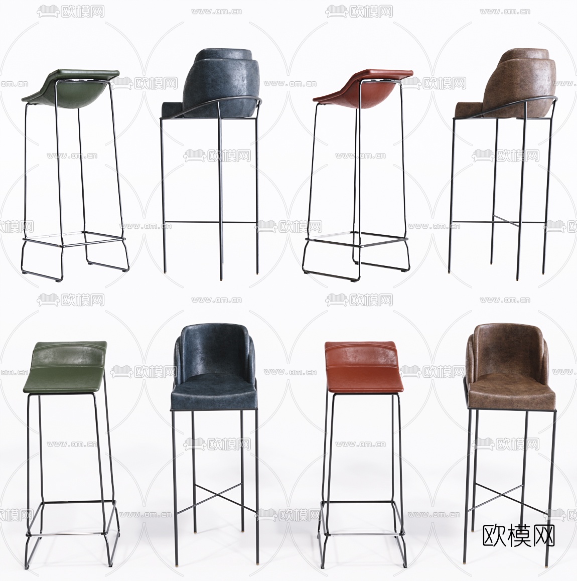 现代皮革吧台椅3d模型下载