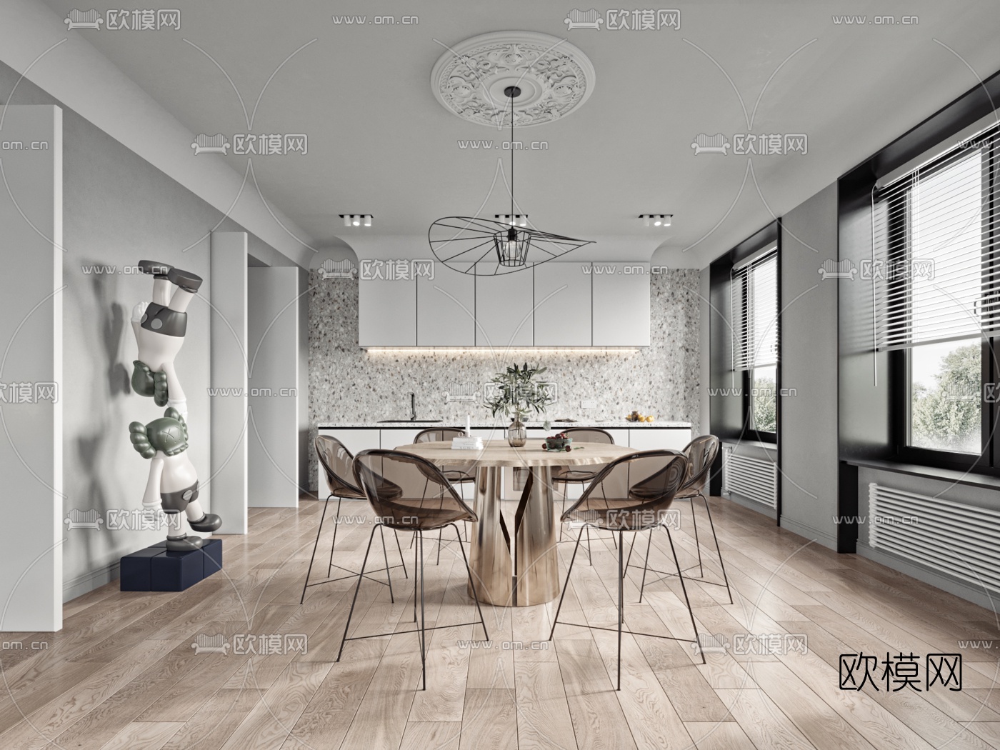 现代混搭客厅餐厅3d模型