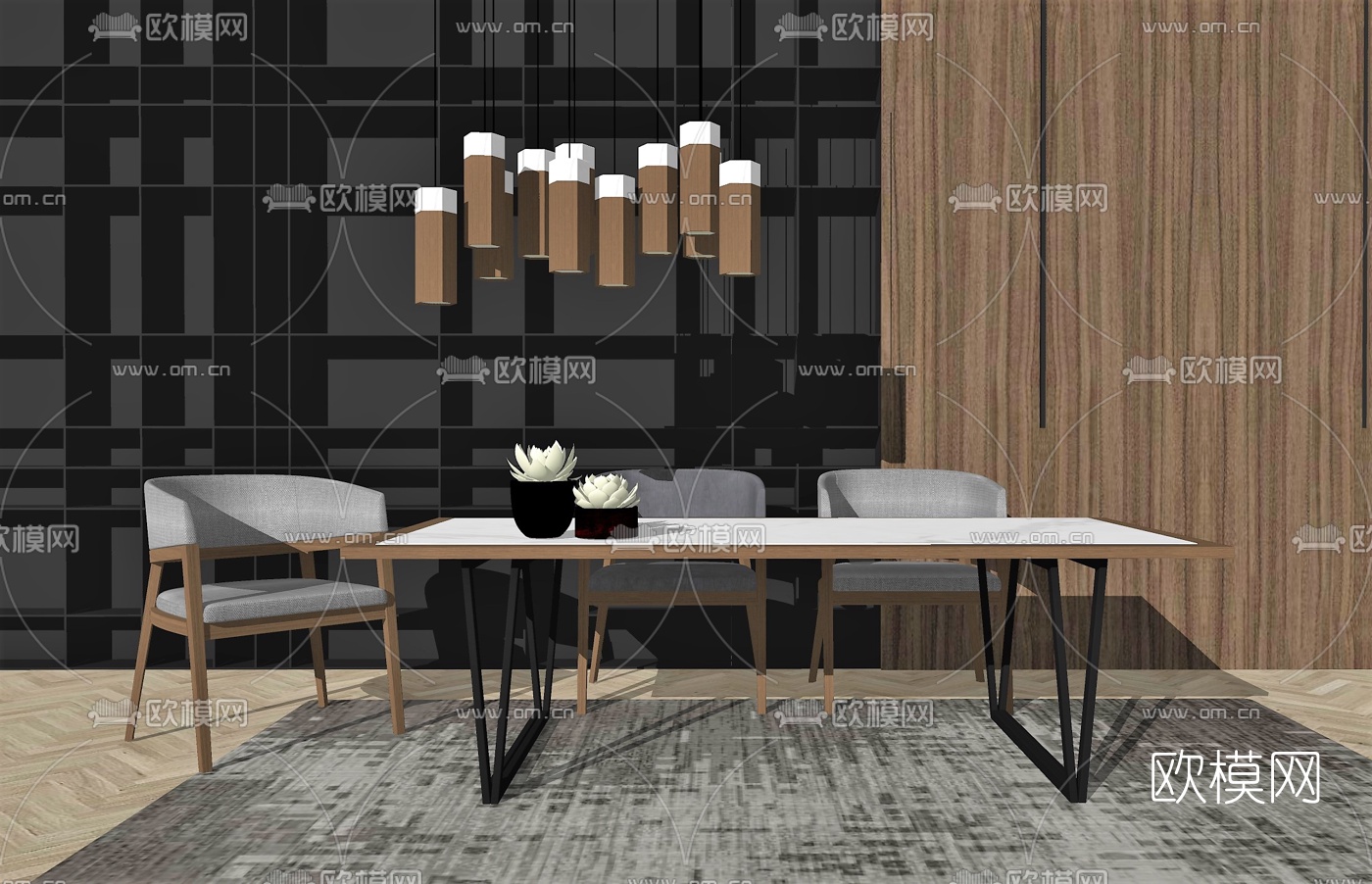 现代餐桌椅su模型下载