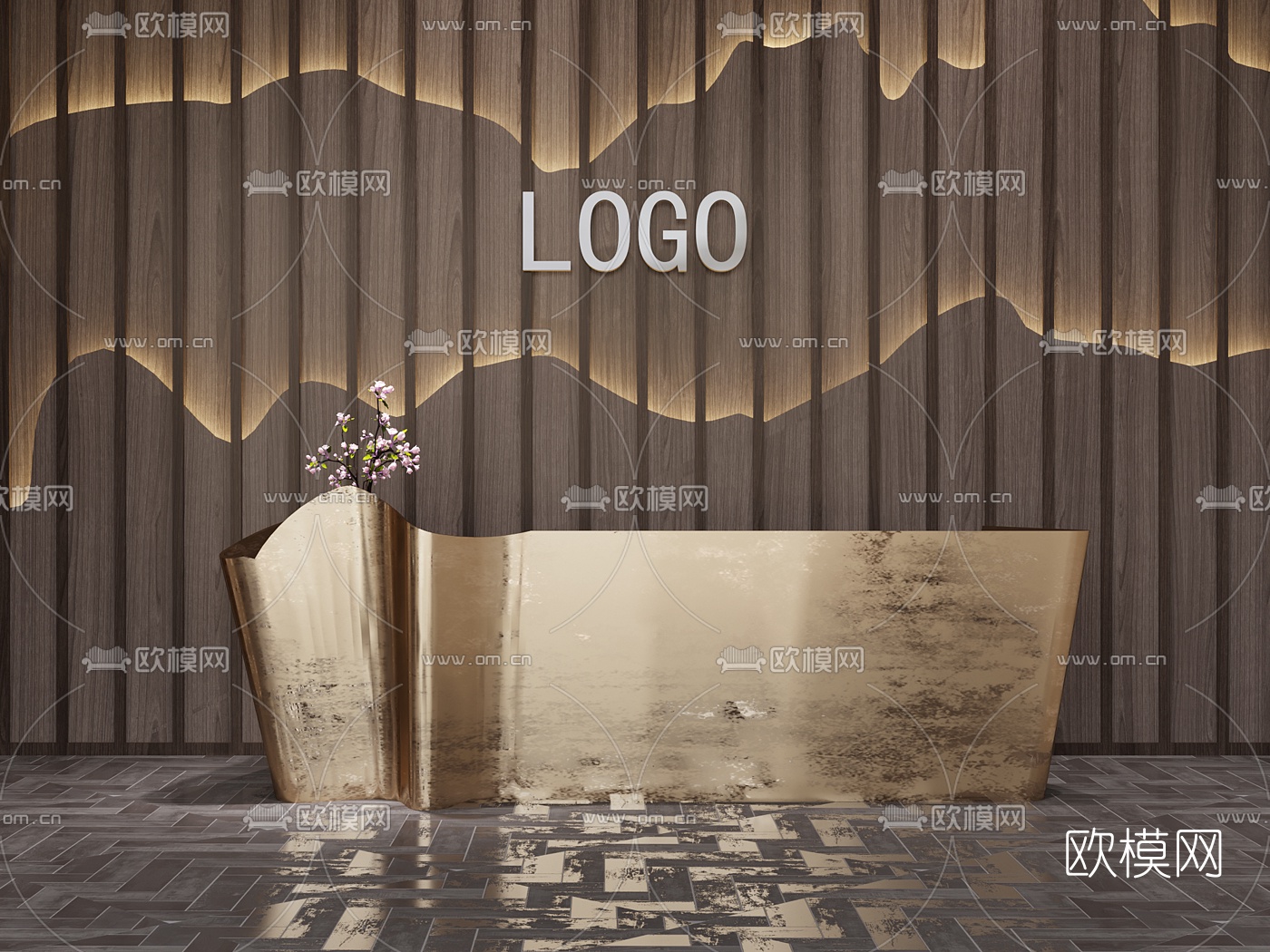 新中式金属接待台3d模型下载