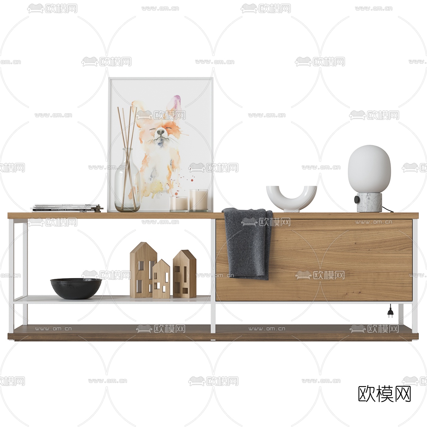 北欧原木边柜3d模型