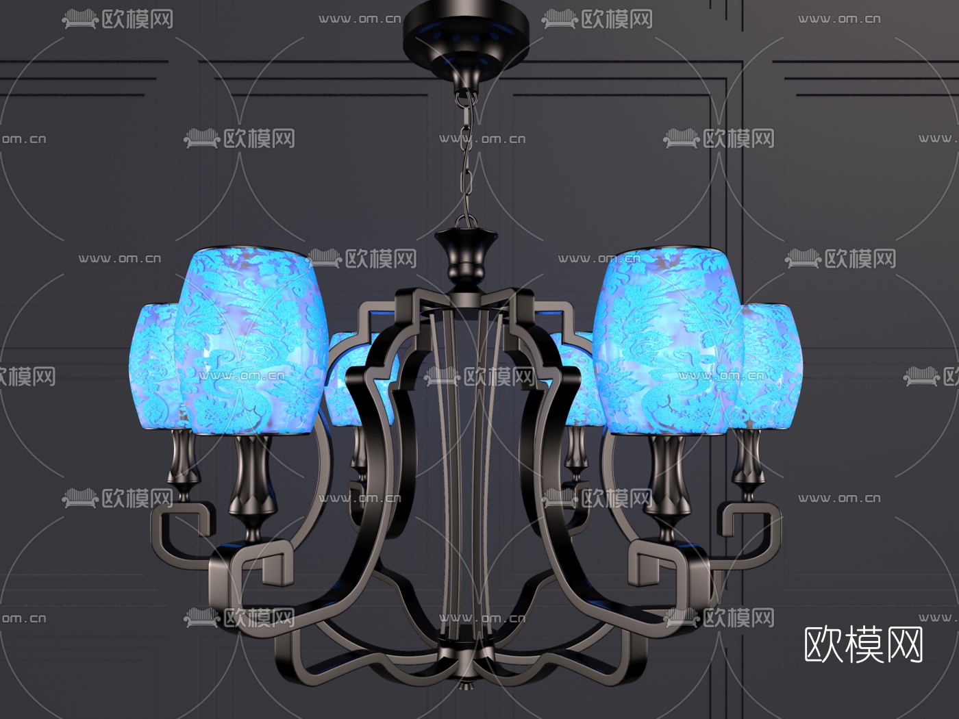 新中式花纹吊灯3d模型-免费3dmax模型库-欧模网