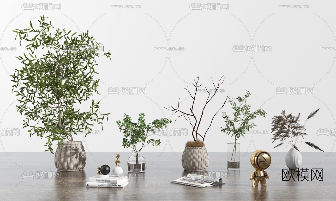 现代绿植枯枝花瓶3d模型下载