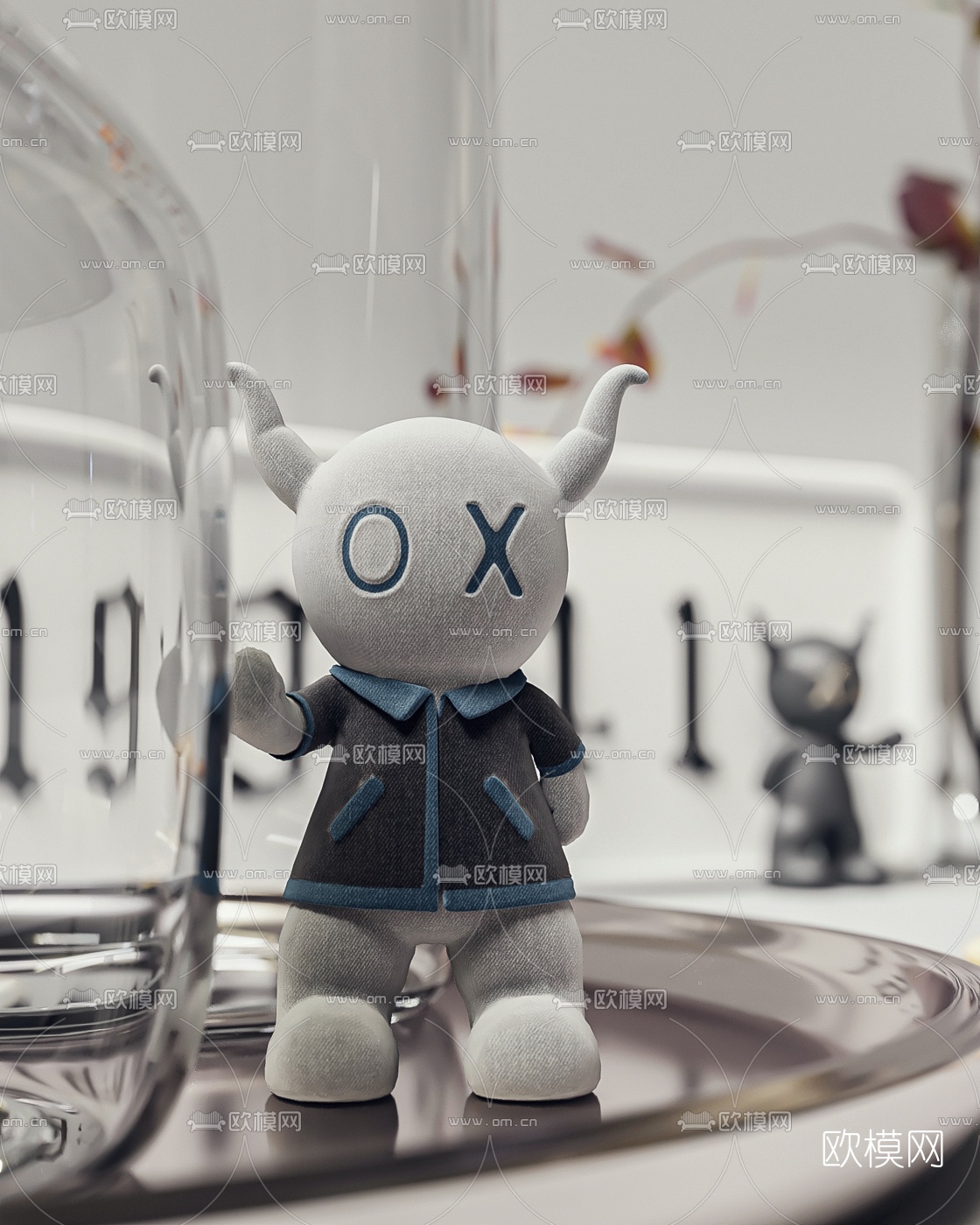 现代水生植物闹钟器皿摆件3d模型下载（渲染图3）