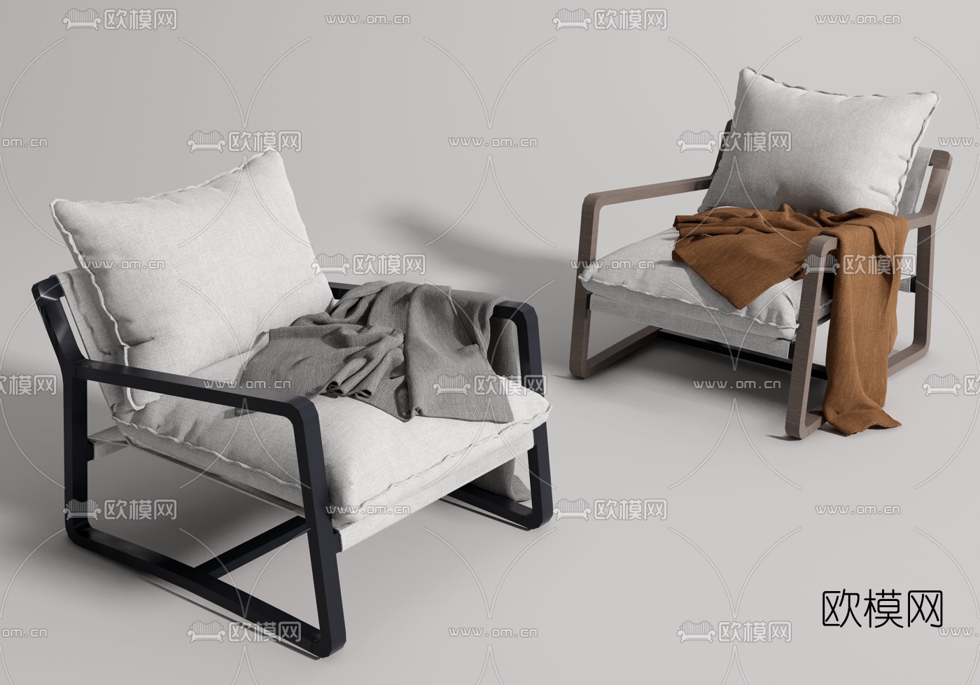 现代布艺休闲椅su模型下载（渲染图1）
