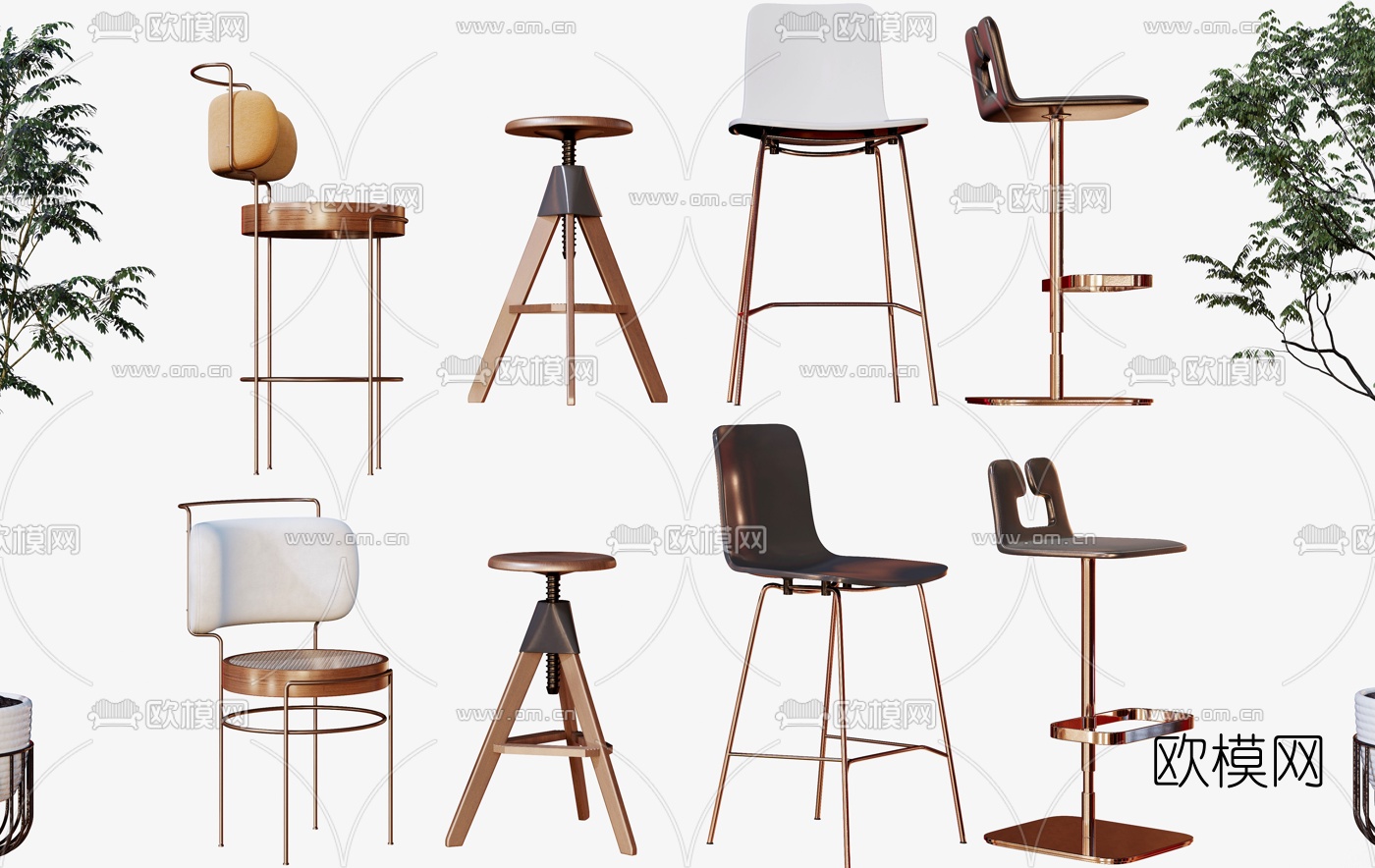 现代金属吧台椅3d模型下载（渲染图1）