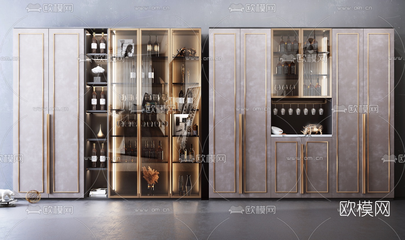 现代轻奢酒柜3d模型