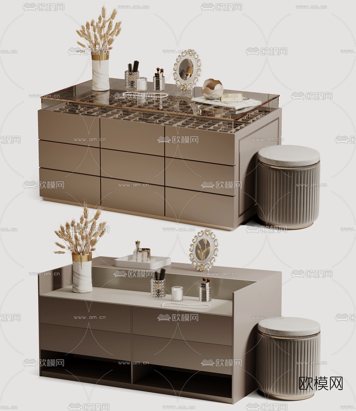 现代梳妆台su模型下载（渲染图1）