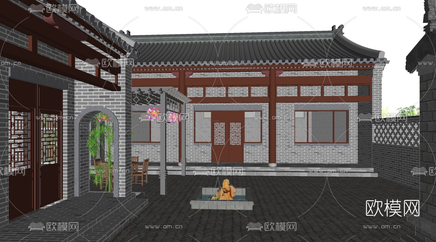 中式四合院su模型下载（渲染图2）
