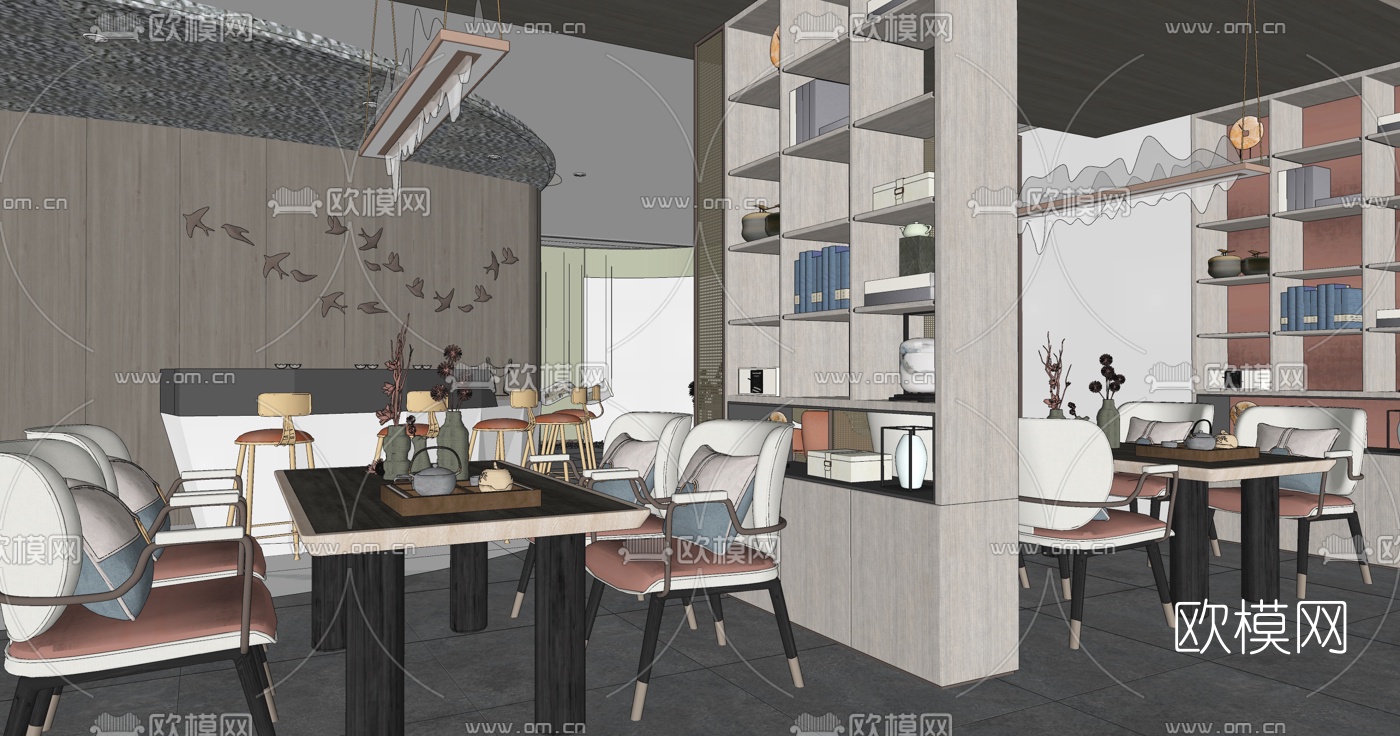 现代办公前台su模型下载（渲染图3）