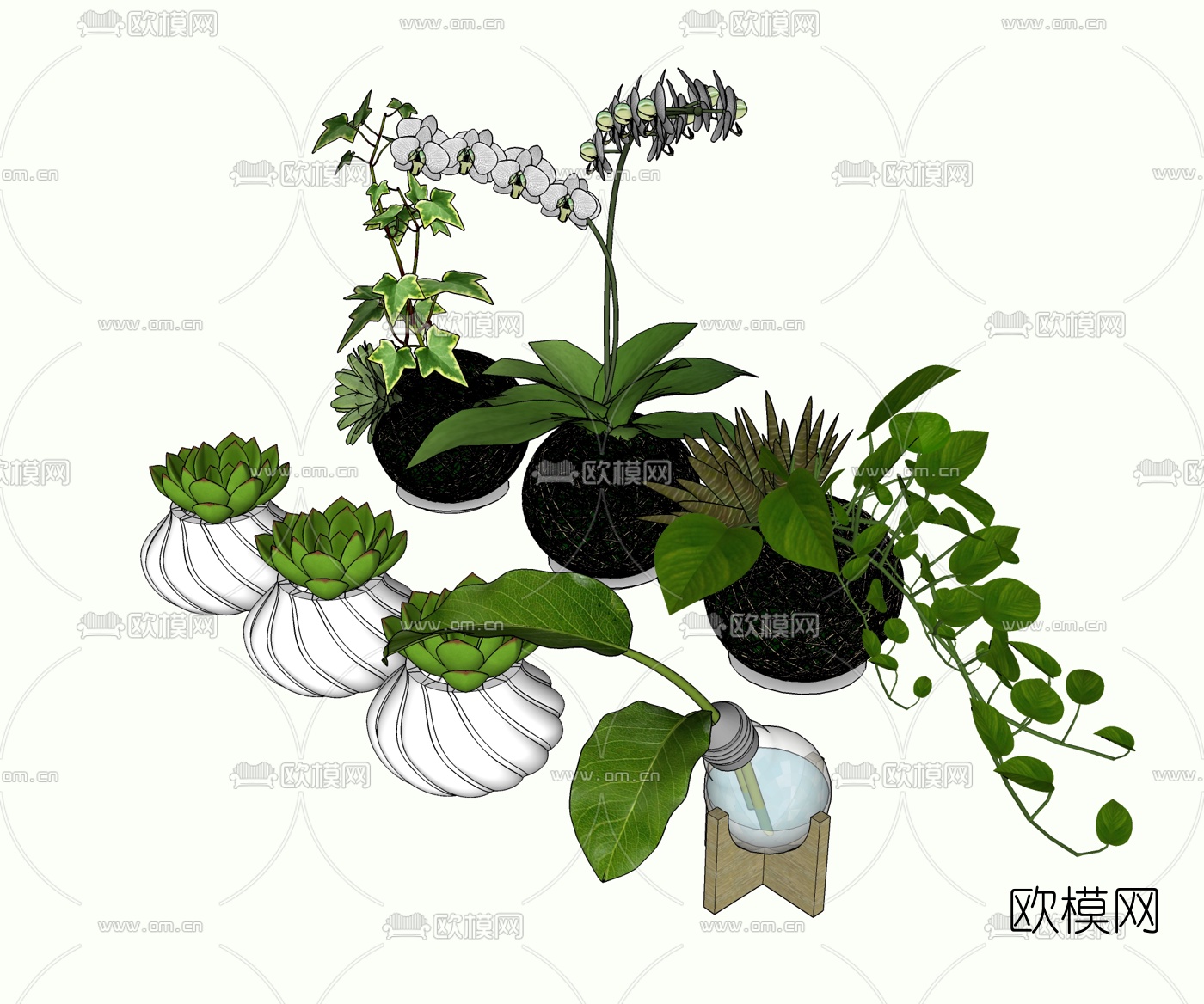 现代绿植花卉盆栽su模型