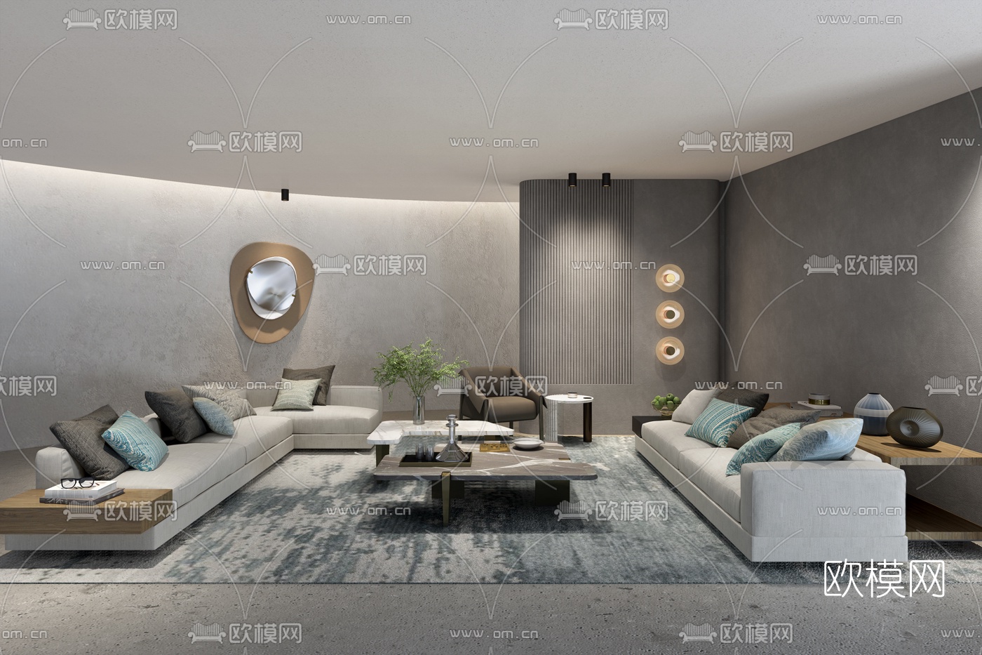 现代布艺转角沙发组合3d模型