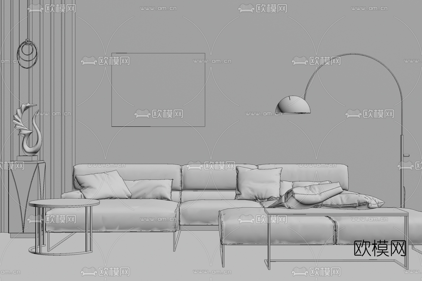 现代布艺转角多人沙发su模型下载（渲染图3）