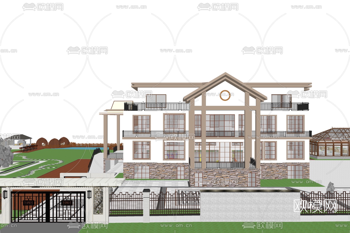 现代独栋别墅外观su模型下载