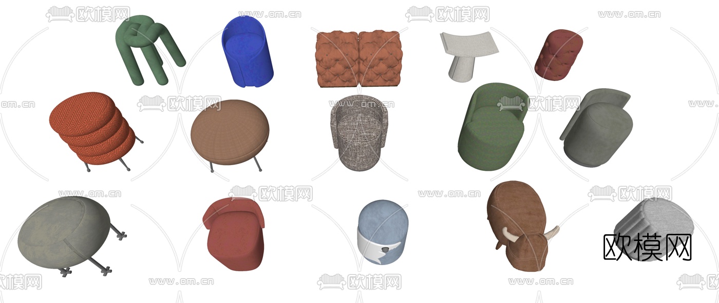 现代布艺凳子su模型下载（渲染图3）