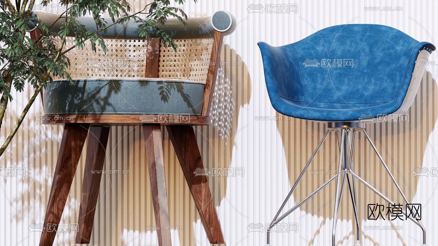 北欧编织户外休闲椅3d模型下载（渲染图2）