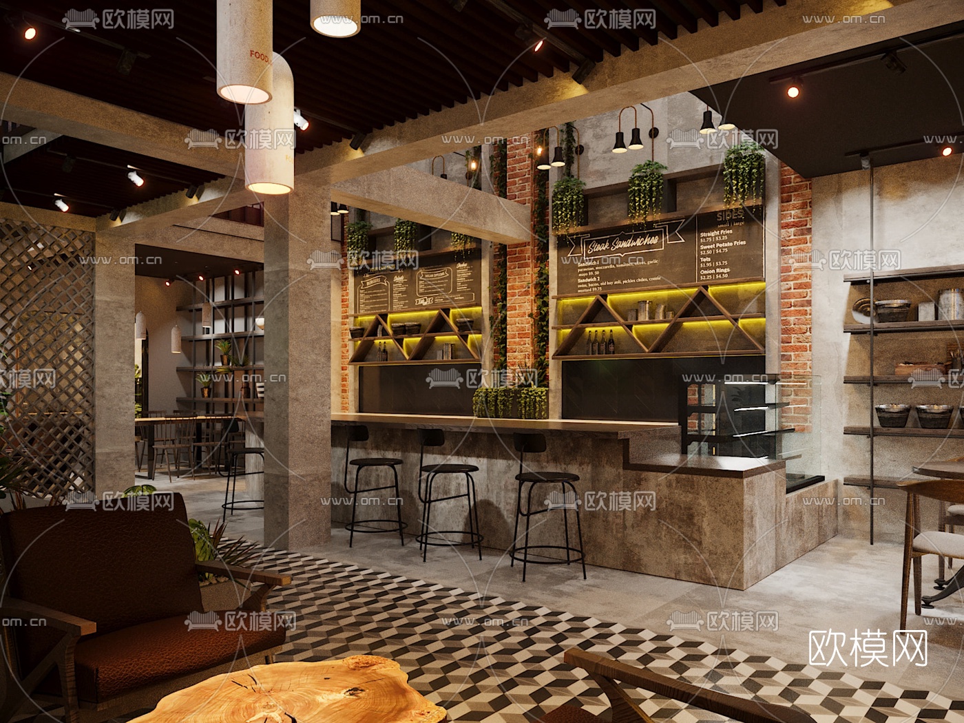 工业风清吧餐吧3d模型