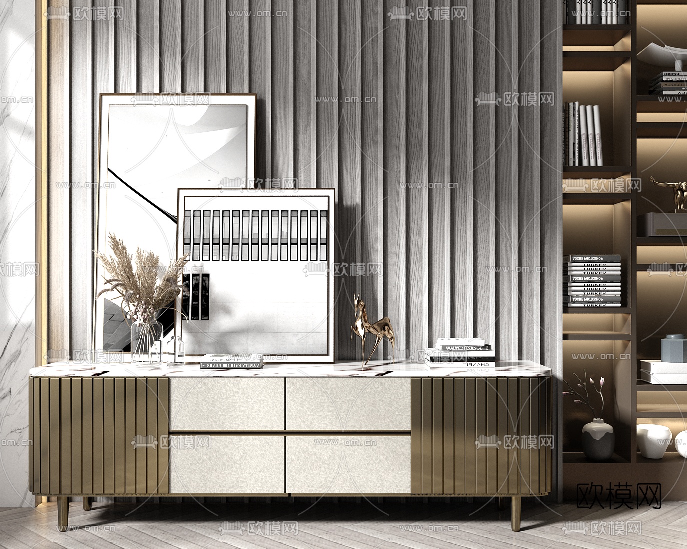 现代大理石电视柜3d模型下载