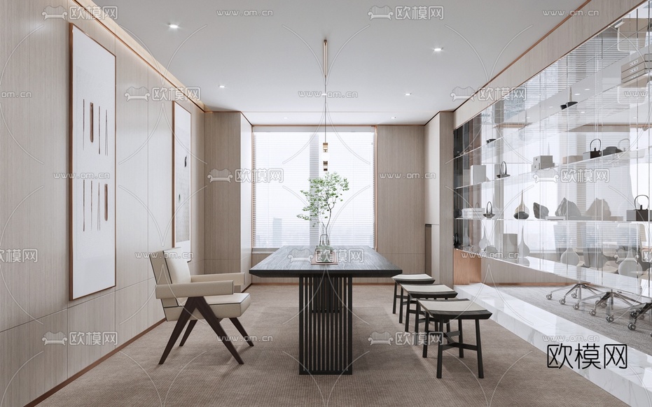 新中式茶室3d模型下载(渲染图1)