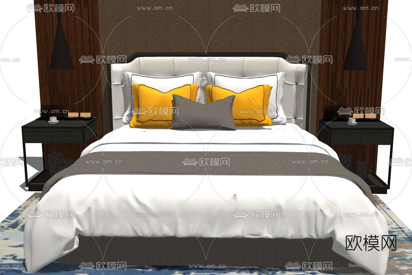 现代布艺双人床su模型下载