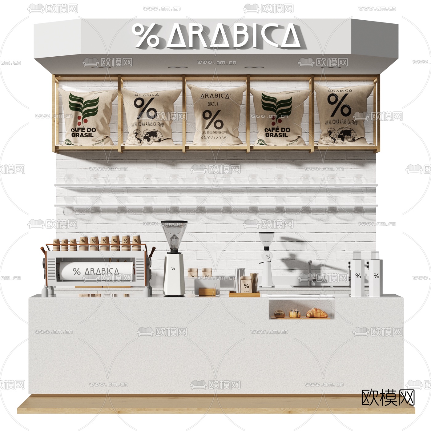 现代咖啡厅操作台3d模型下载（渲染图1）