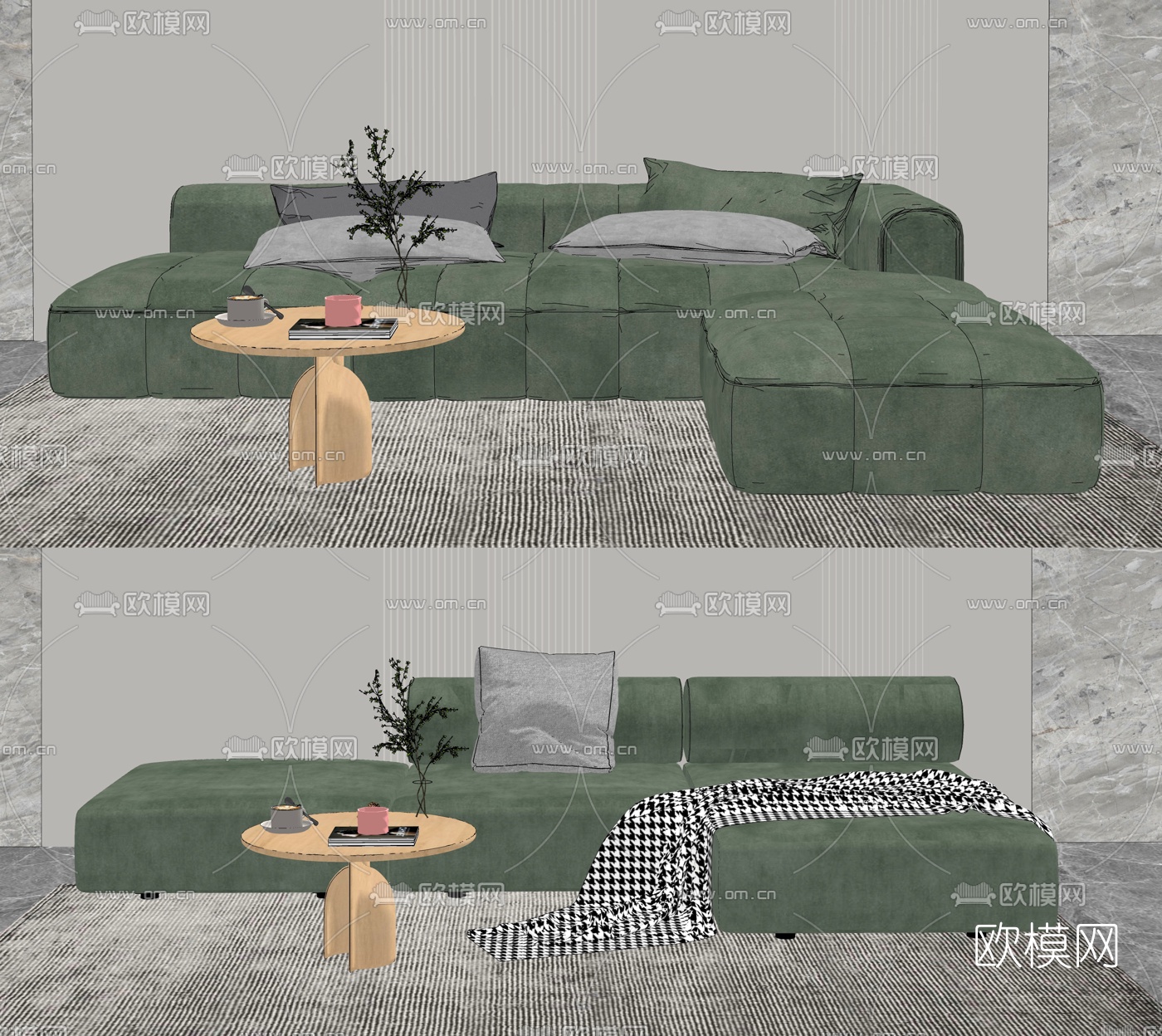 现代布艺多人沙发su模型下载（渲染图2）