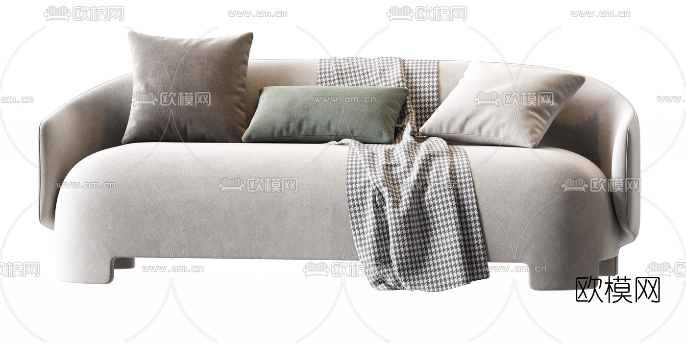 现代布艺多人沙发贵妃椅3d模型下载（渲染图4）