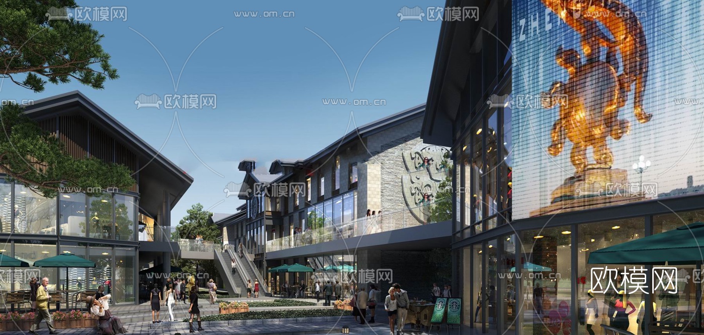 新中式景区商业步行街su模型下载（渲染图1）