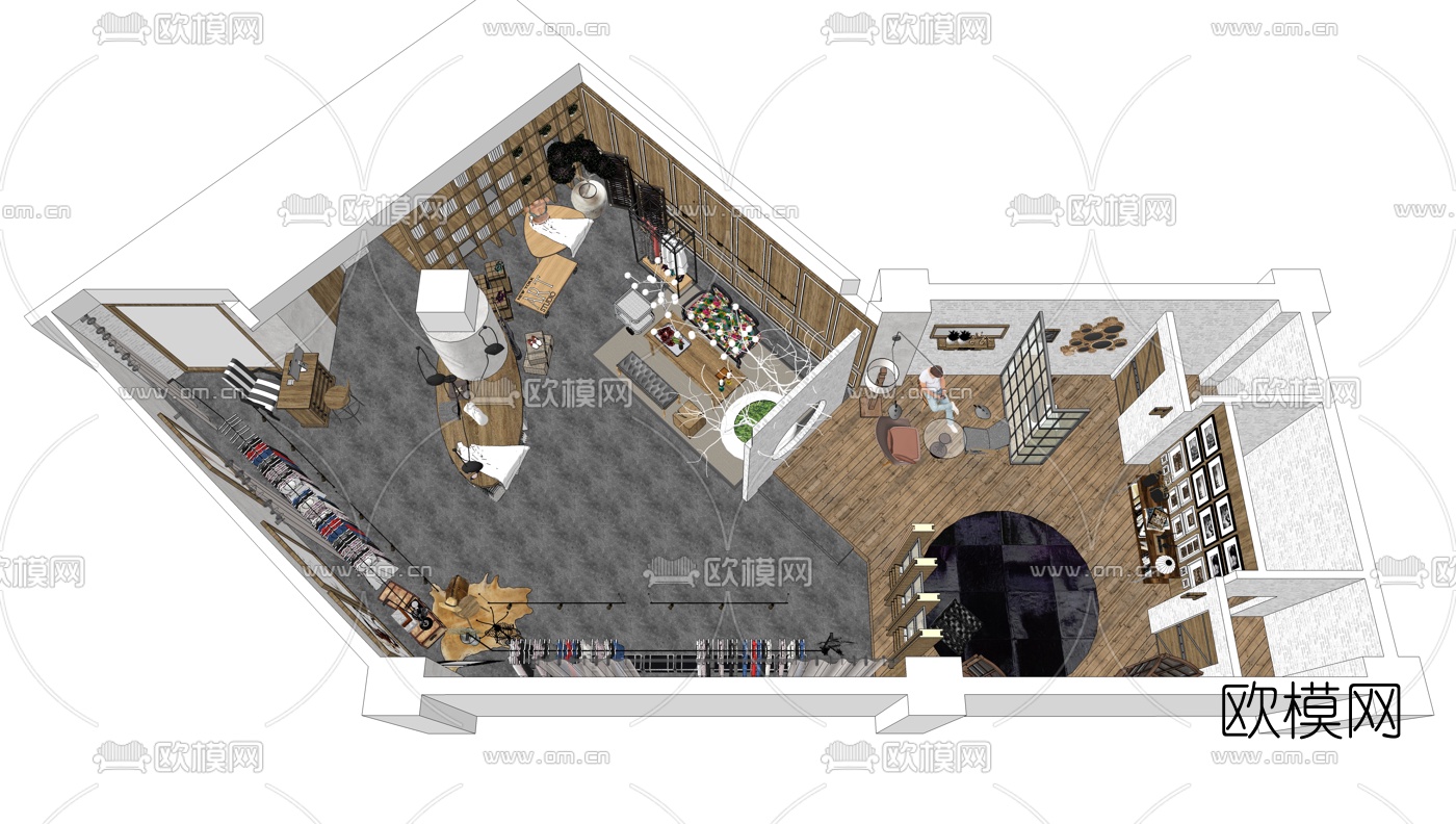 现代女装服装店su模型下载（渲染图1）