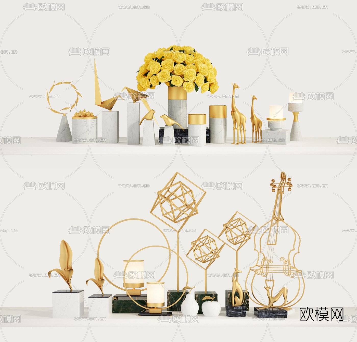 北欧玫瑰吉他雕塑摆件3d模型下载