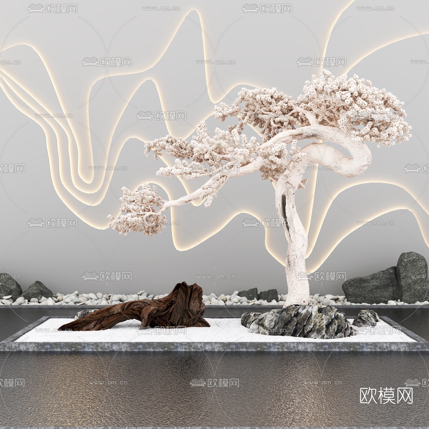 新中式松树景观小品3d模型