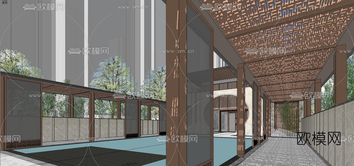 新中式售楼处su模型下载（渲染图6）
