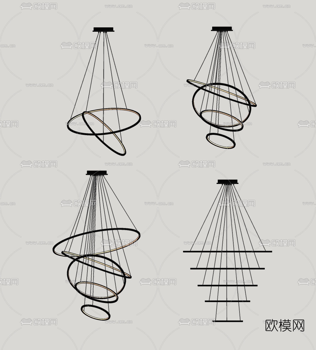 现代轻奢吊灯su模型下载（渲染图2）