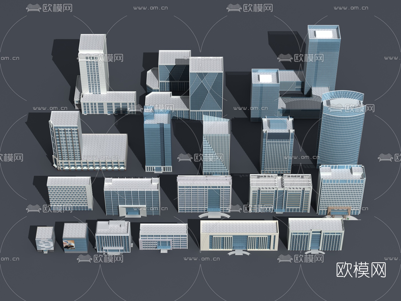 现代高层办公楼鸟瞰规划3d模型下载（渲染图1）