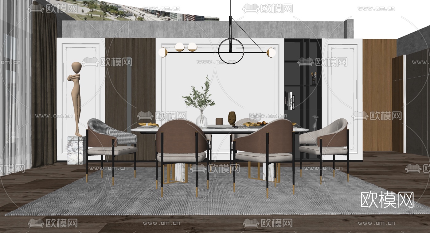 现代餐厅su模型