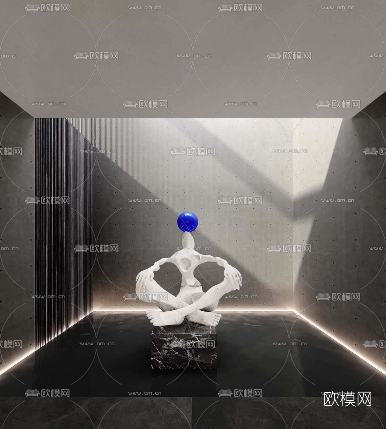 现代人物仰头雕塑3d模型