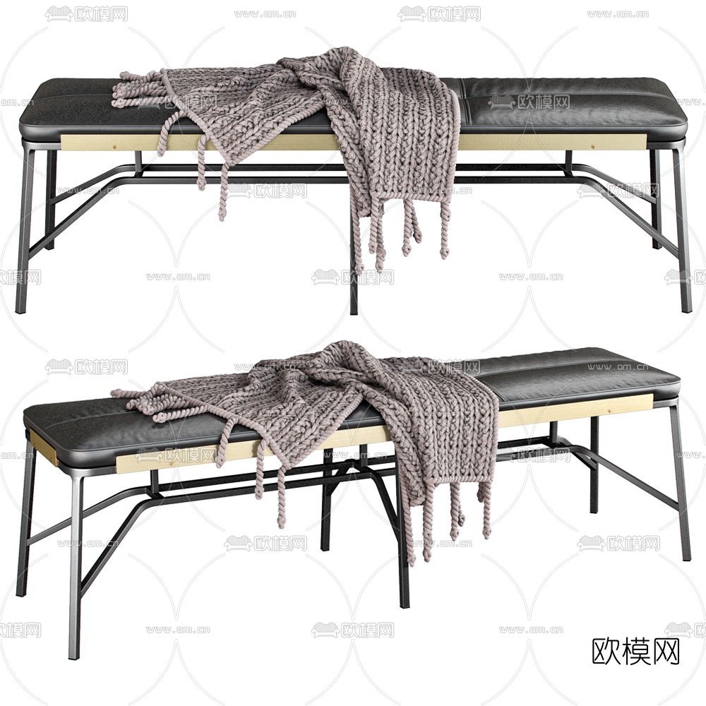 现代皮革脚踏床尾凳3d模型下载（渲染图1）