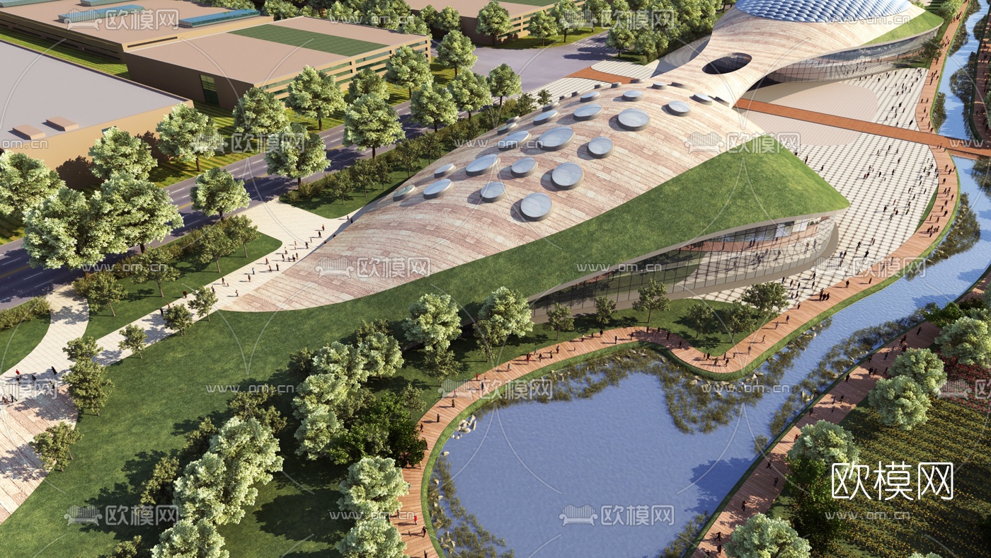 现代异形建筑景观鸟瞰3d模型