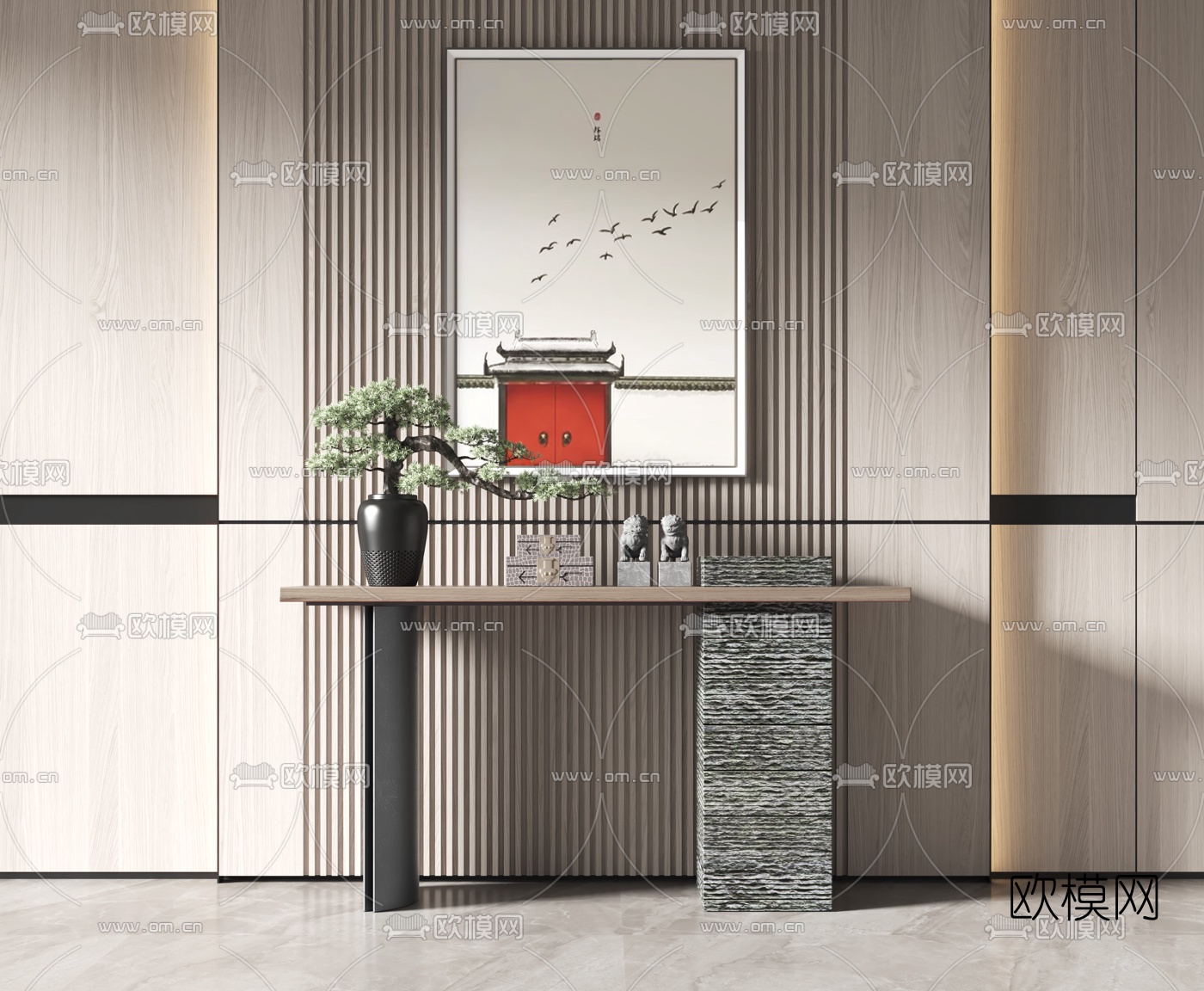 新中式端景条案3d模型