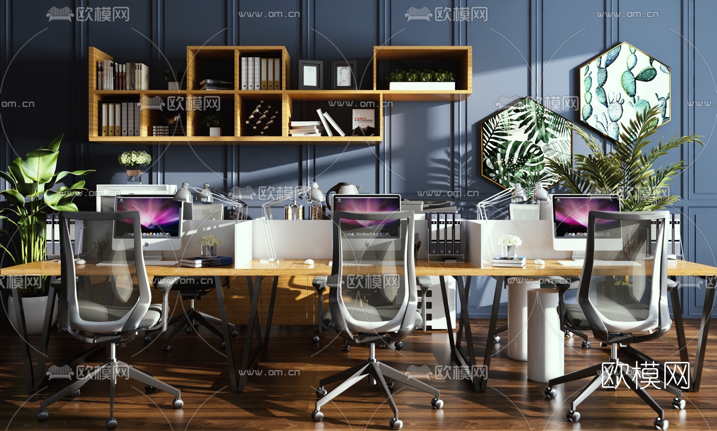 现代卡座办公桌椅3d模型