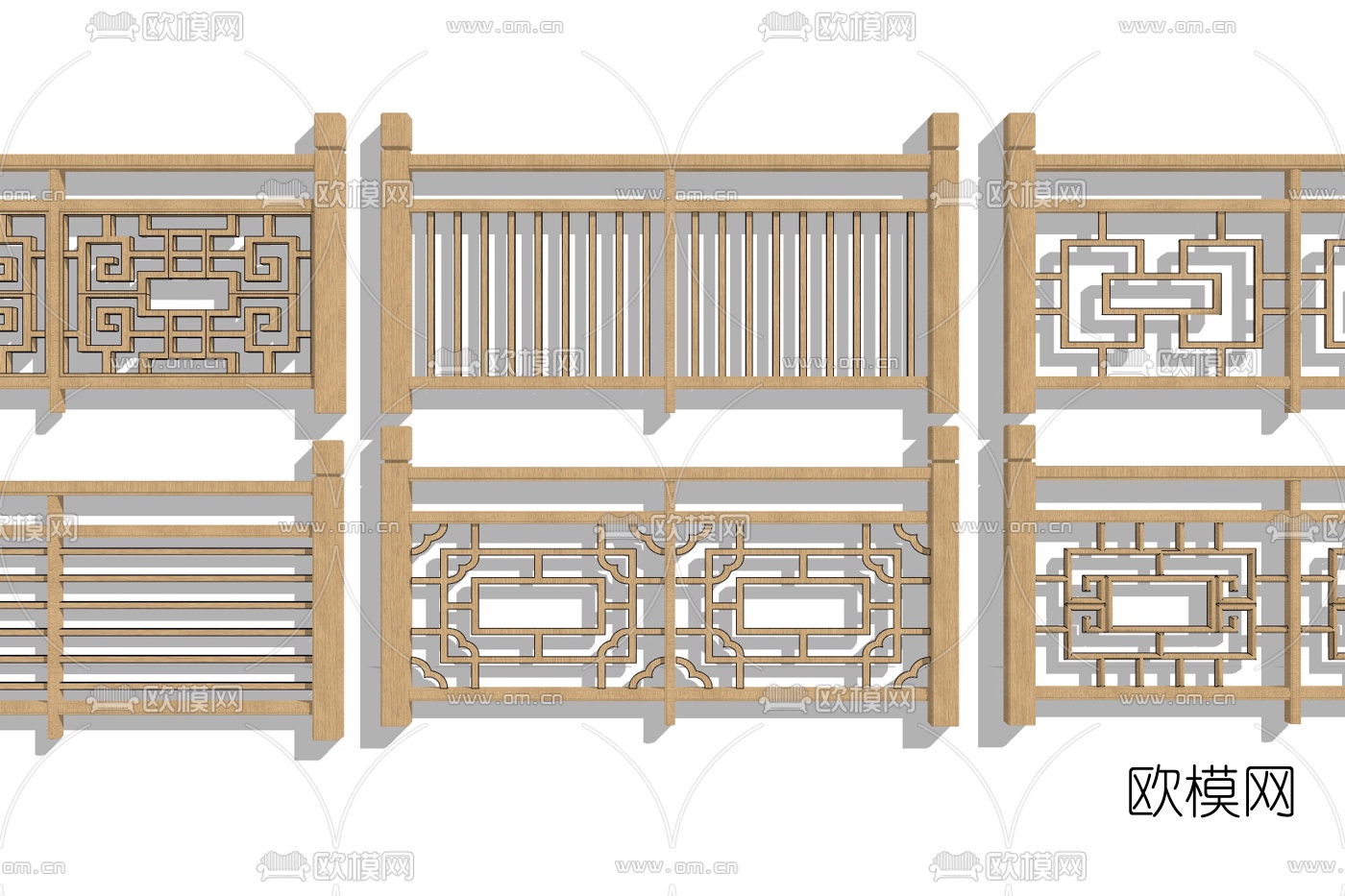 新中式实木护栏免费su模型下载
