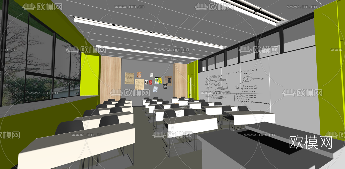 现代学校教室su模型下载（渲染图2）
