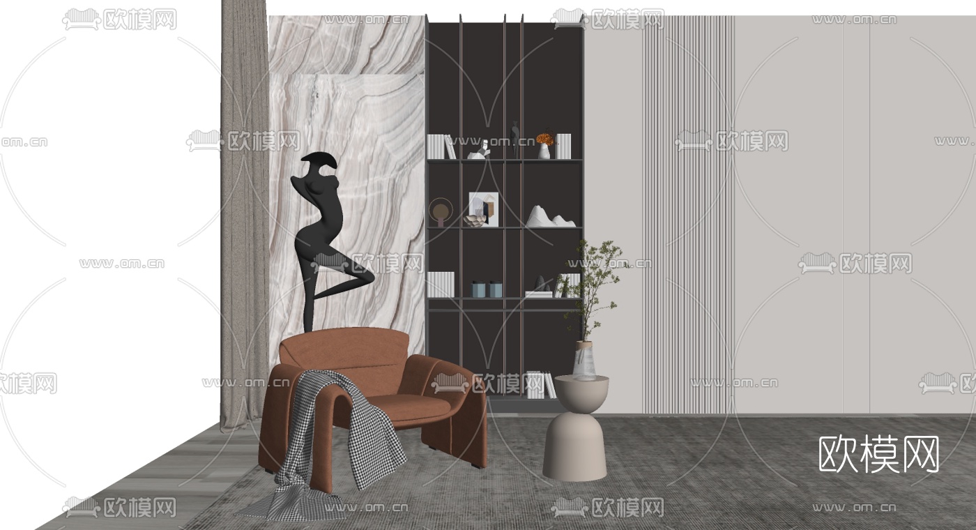 现代布艺休闲椅su模型下载