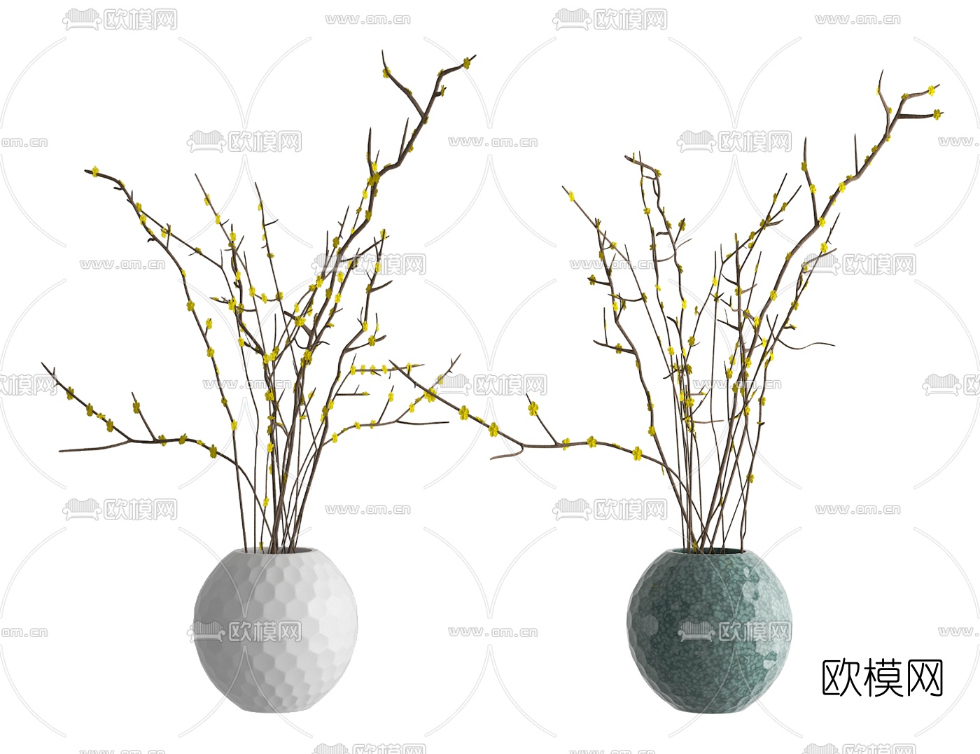 新中式干枝花瓶3d模型下载