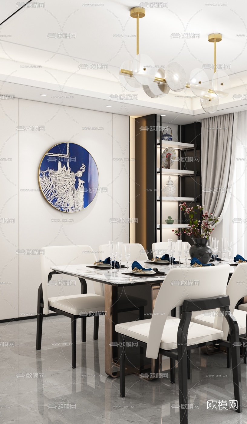 思创合设计 新中式餐厅3d模型下载