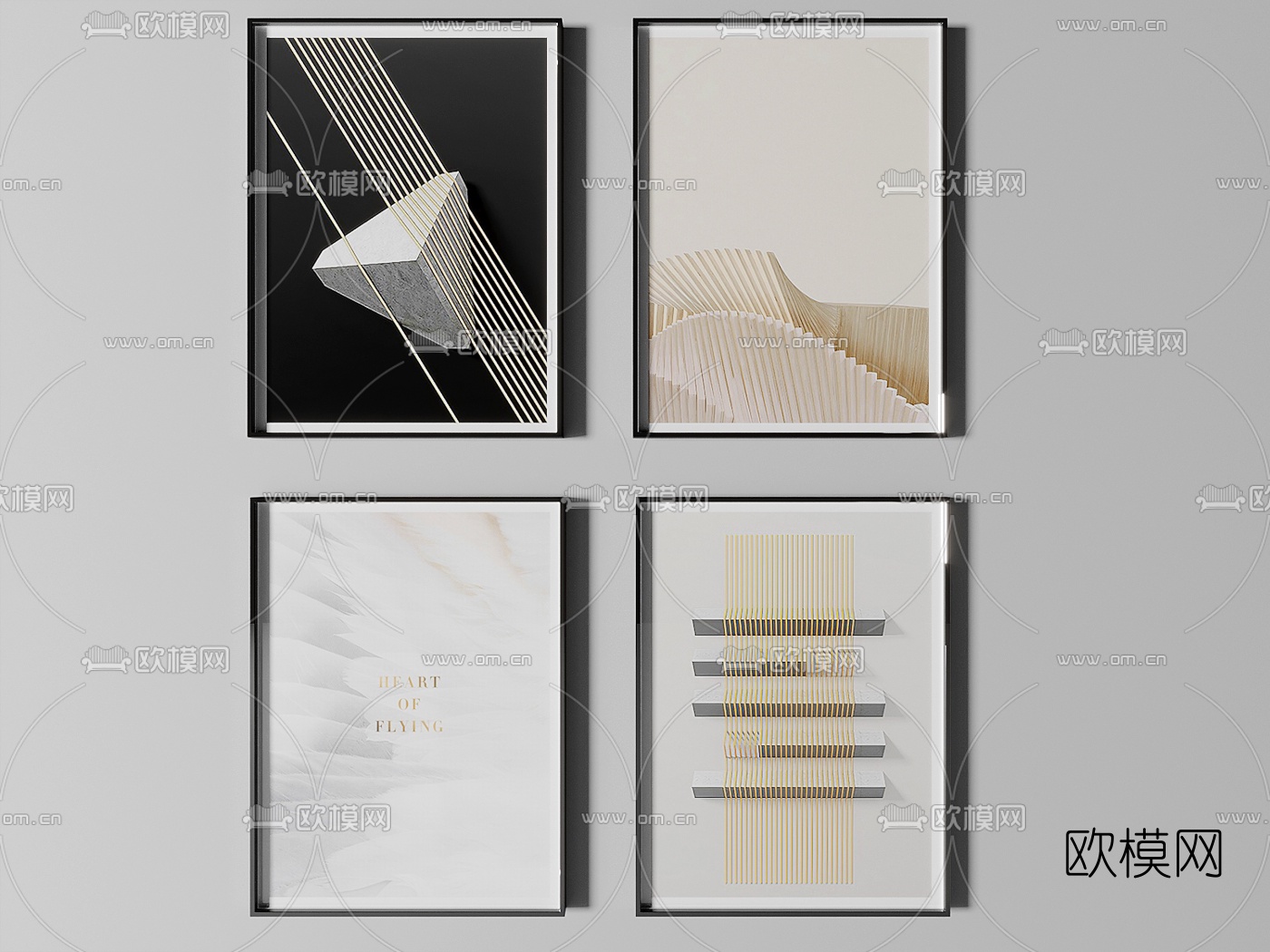 现代抽象装饰画免费3d模型下载