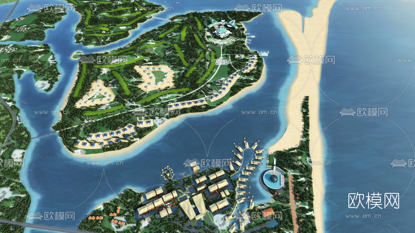 现代海岛城市鸟瞰3d模型