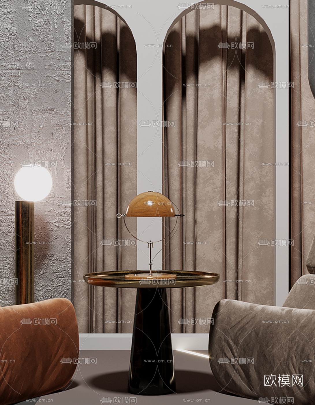 现代布艺躺椅边几3d模型下载（渲染图3）